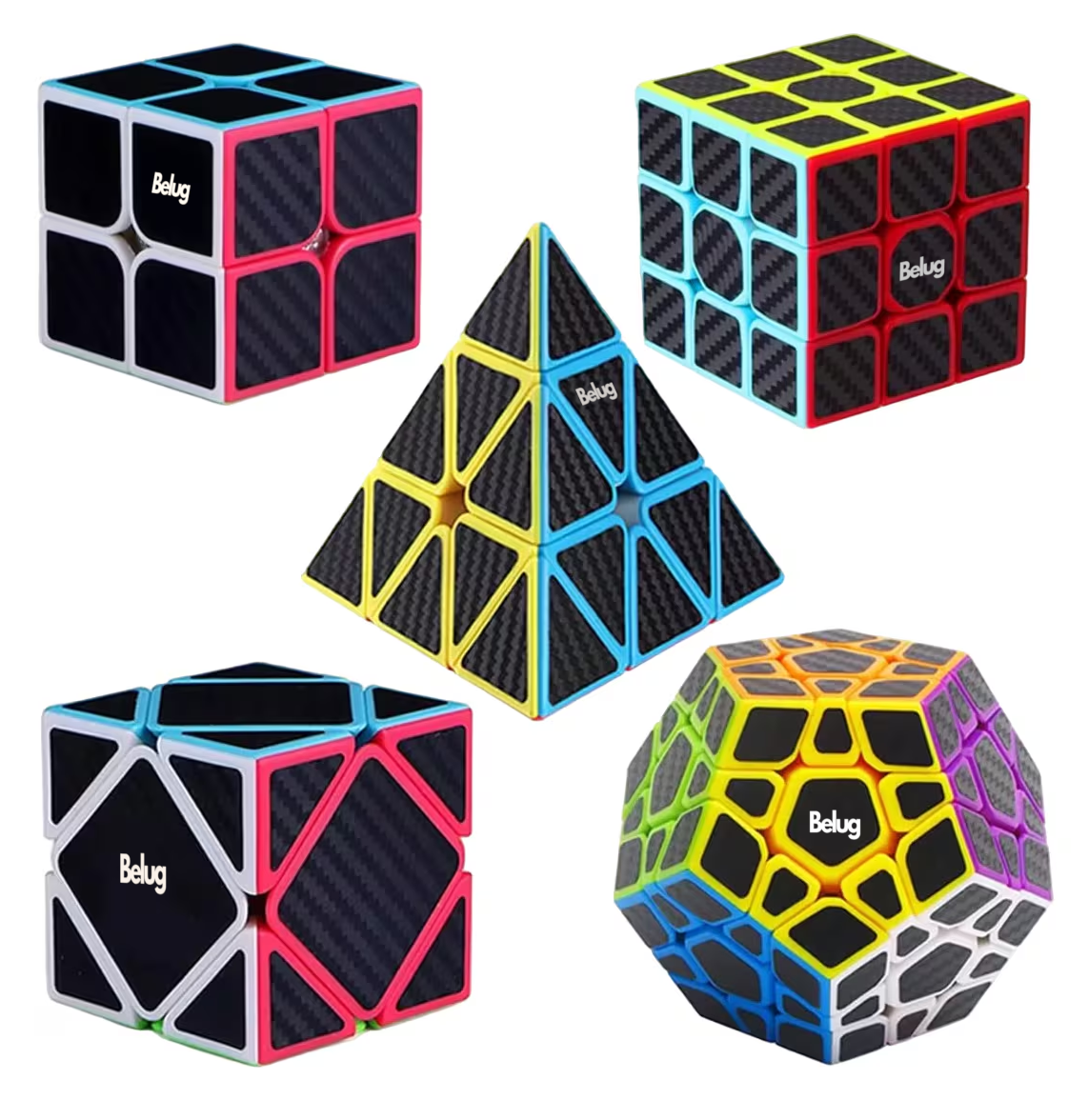 Foto 2 pulgar | Paquete 5 Cubos Cobra Belug  2x2 3x3 Megaminx Pyraminx Y Skewb