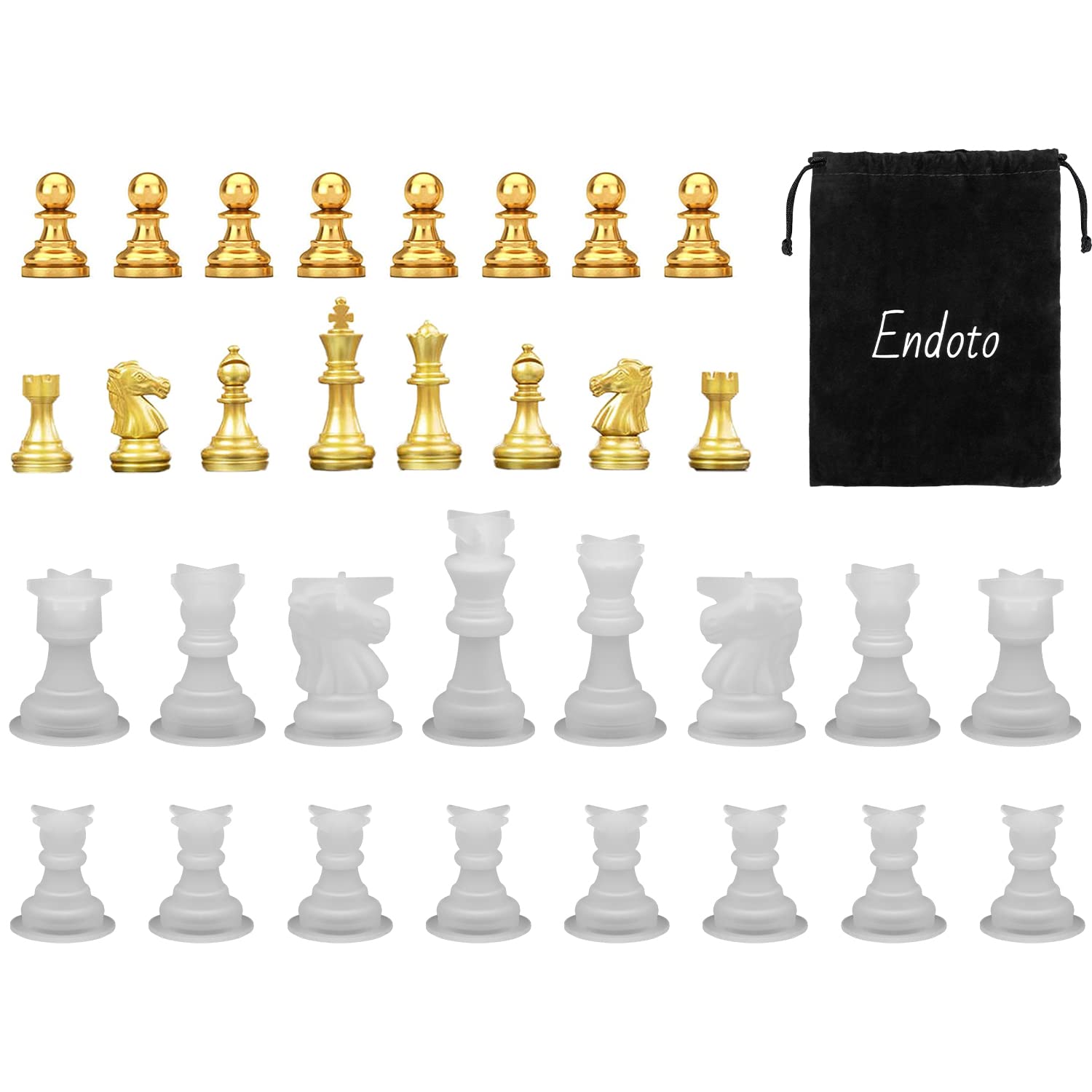 Foto 8 pulgar | Juego De Moldes De Ajedrez Endoto Resin, 16 Piezas Con Tablero De Ajedrez - Venta Internacional.