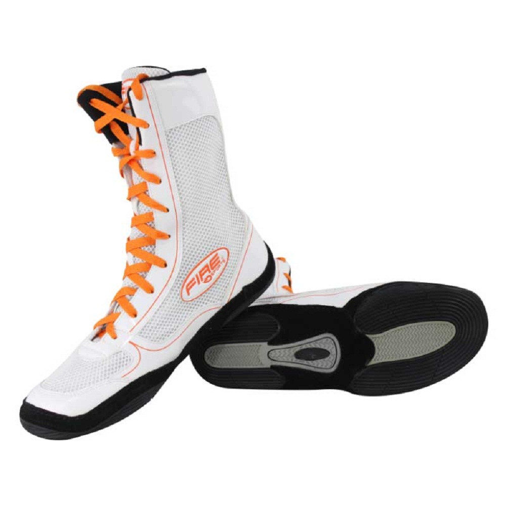 Zapatilla Larga Boxeo Fire Sports color Blanco con Anaranjado No 29