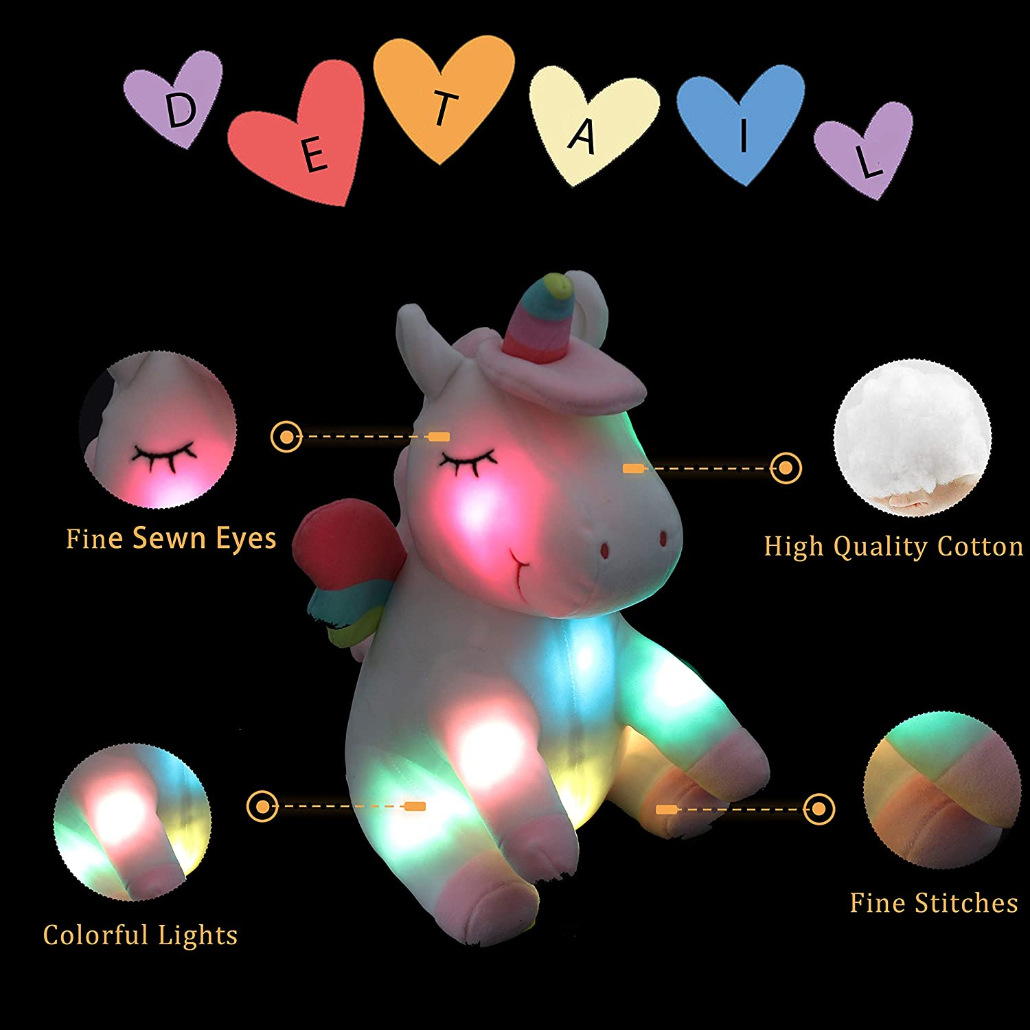 Foto 6 pulgar | Venta Internacional - Peluche Unicornio Athoinsu con Iluminación Led 30 cm