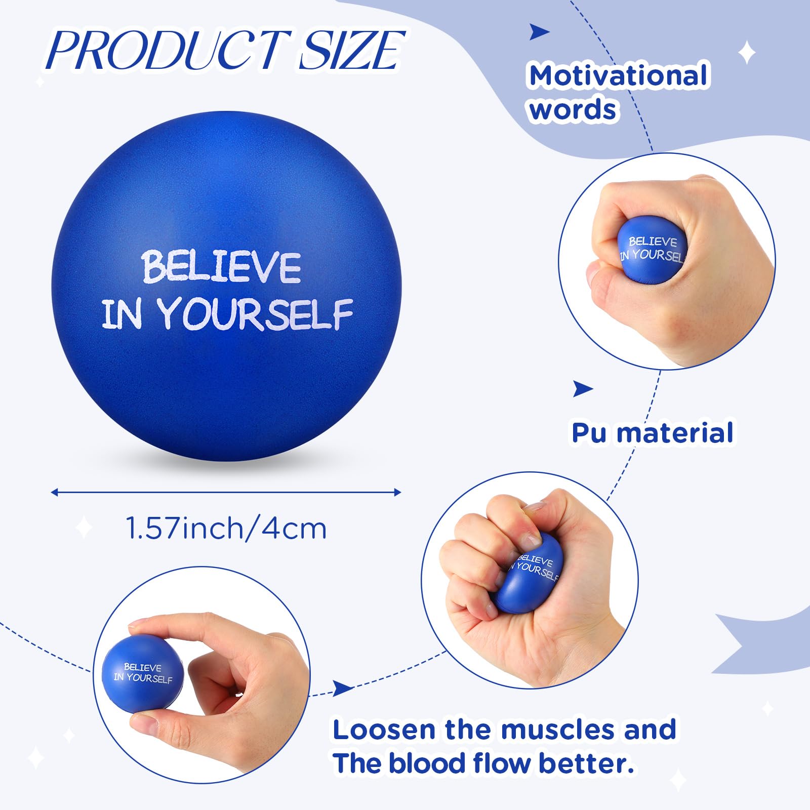 Foto 2 | Pelotas De Poliuretano Sappy Inspirational Para Aliviar El Estrés, 72 Unidades, Azules - Venta Internacional.