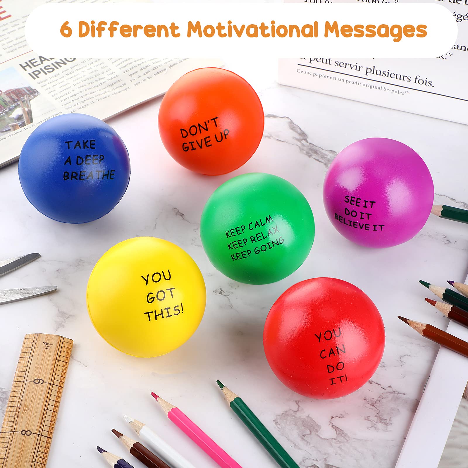 Foto 3 | Bolas De Estrés Skylety Motivational Inspirational, 6,3 Cm, 6 Unidades - Venta Internacional.