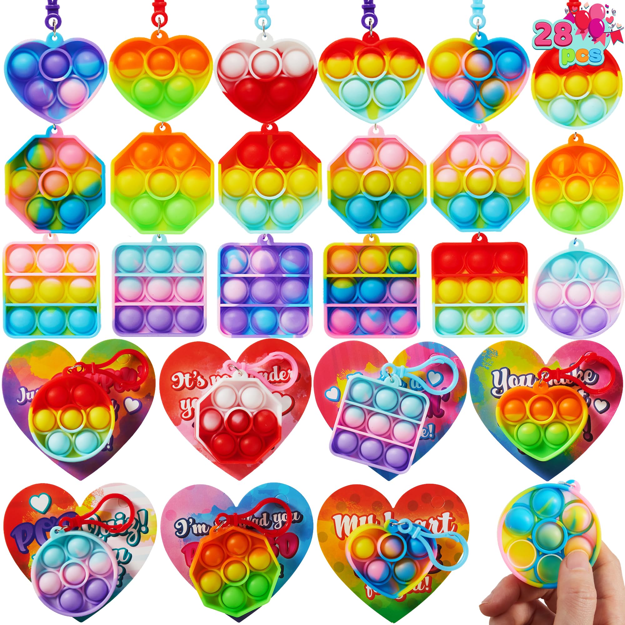 Tarjetas De Regalo De San Valentín Con Llaveros Pop Bubble Para Niños X28 - Venta Internacional.