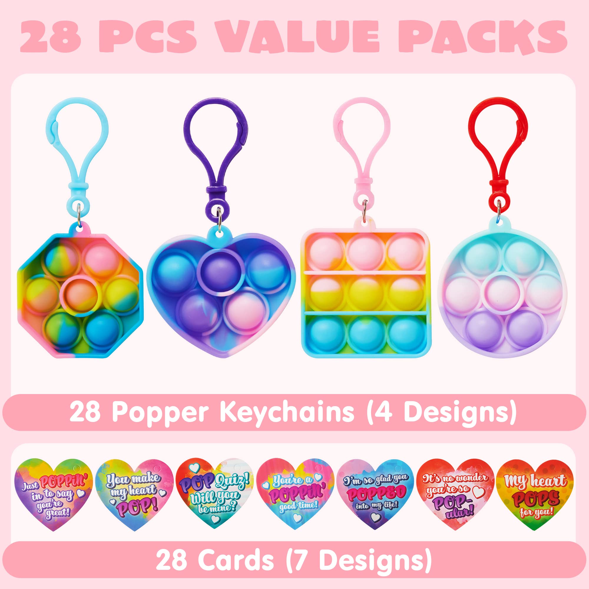 Foto 4 pulgar | Tarjetas De Regalo De San Valentín Con Llaveros Pop Bubble Para Niños X28 - Venta Internacional.