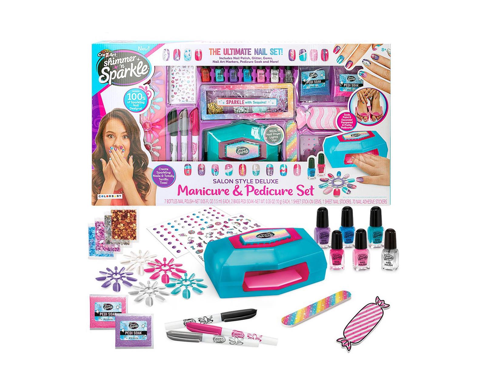 Juego para Uñas Cra-Z-Art Manicure y Pedicure Barniz Brillos y Lámpara para Niñas