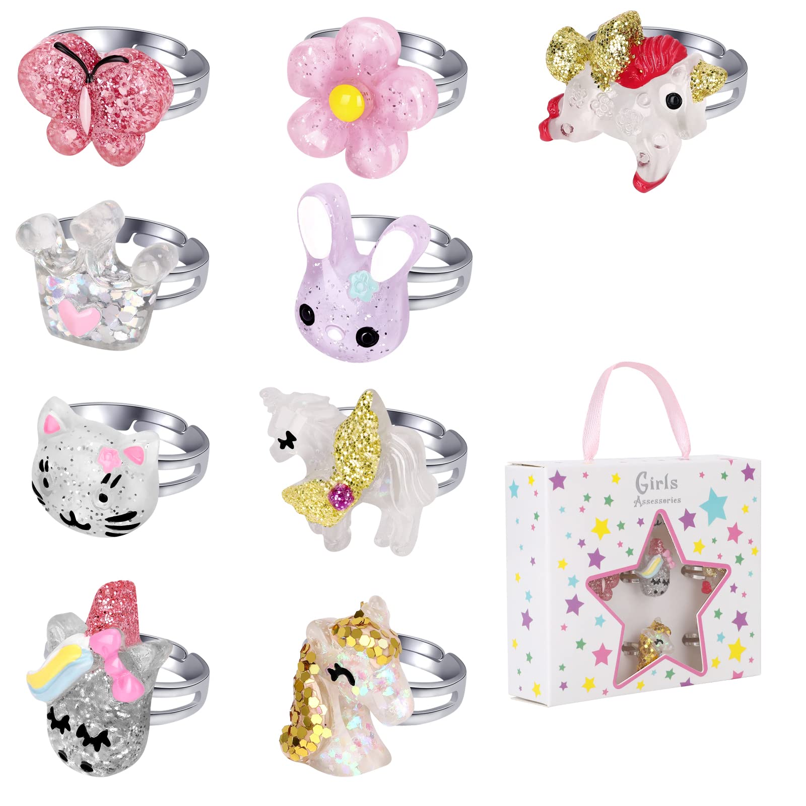 Juego De 9 Anillos Para Niñas Pequeñas  Ajustable  De 3 A 12 Años - Venta Internacional.