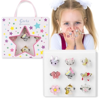 Foto 2 | Juego De 9 Anillos Para Niñas Pequeñas Ajustable De 3 A 12 Años - Venta Internacional.
