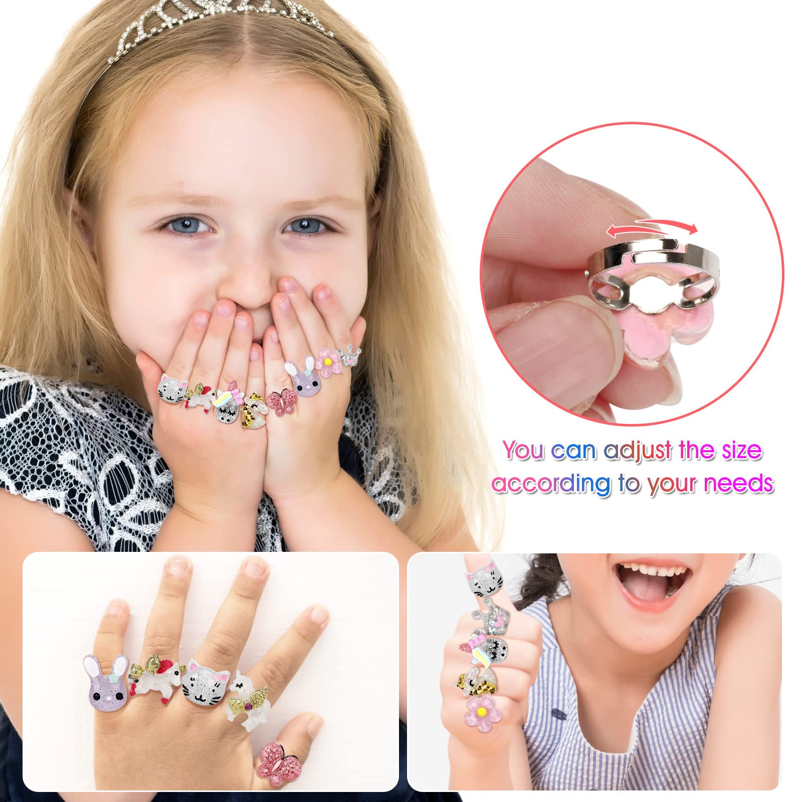 Foto 4 pulgar | Juego De 9 Anillos Para Niñas Pequeñas  Ajustable  De 3 A 12 Años - Venta Internacional.
