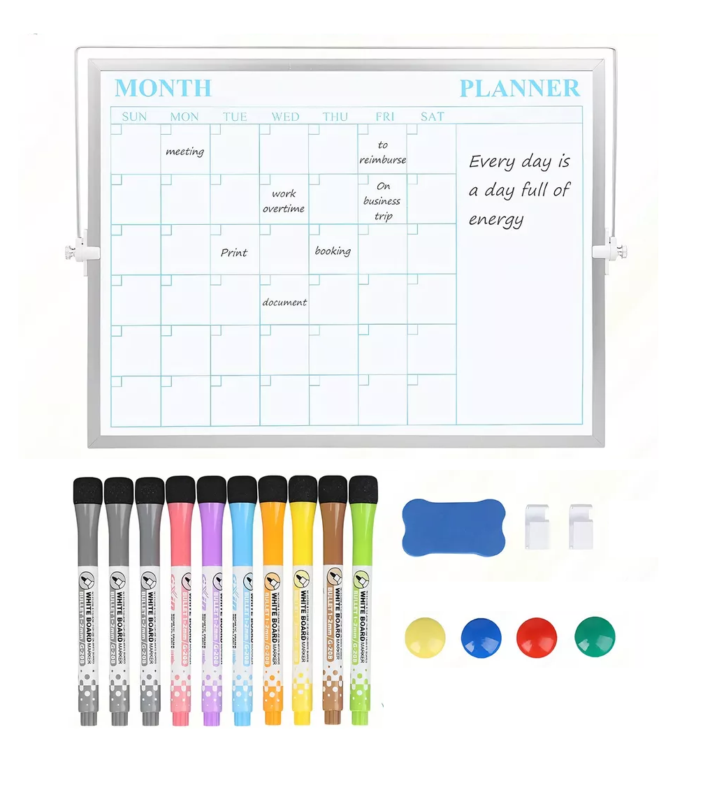 Foto 2 pulgar | Pizarron 40 X 30 2 Caras Con Soporte Plumon Y Calendario Blanco