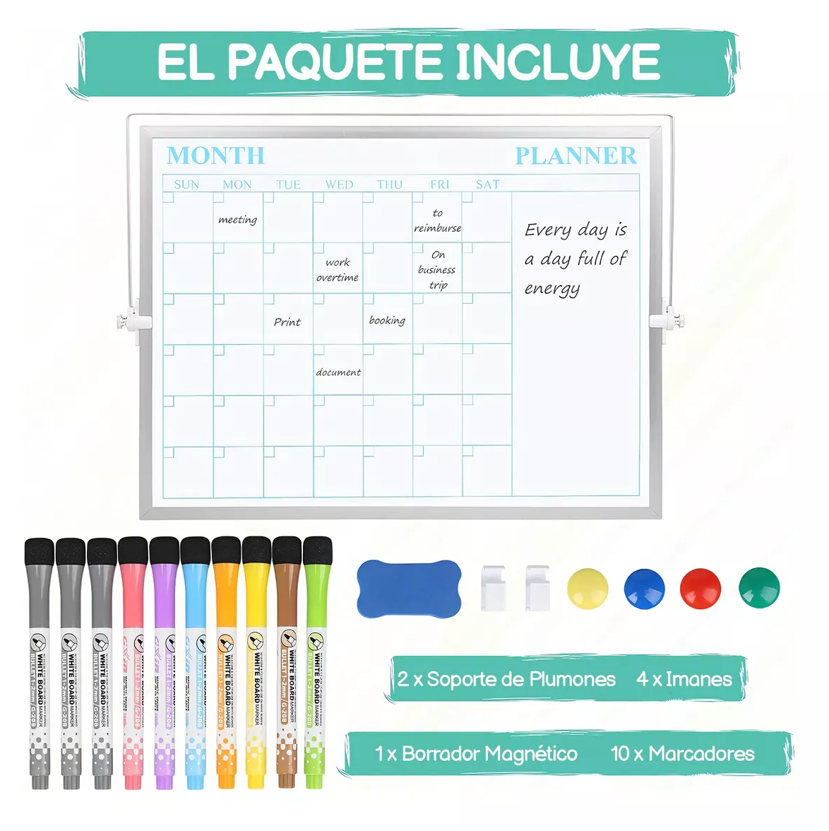 Foto 6 pulgar | Pizarron 40 X 30 2 Caras Con Soporte Plumon Y Calendario Blanco