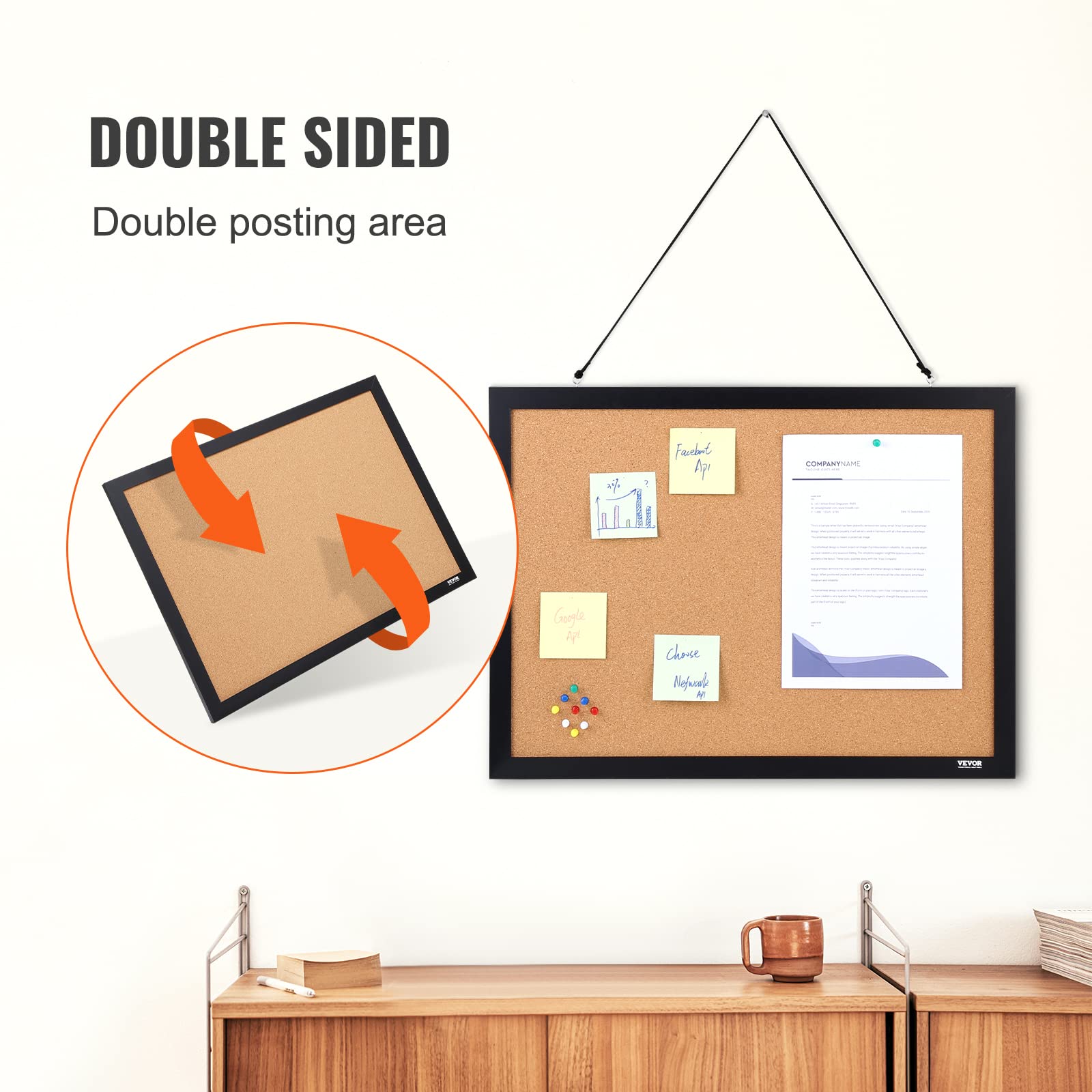 Foto 4 pulgar | Tablero De Corcho Vevor De Doble Cara De 60 X 45 Cm Con Marco Para Oficina Y Hogar - Venta Internacional.