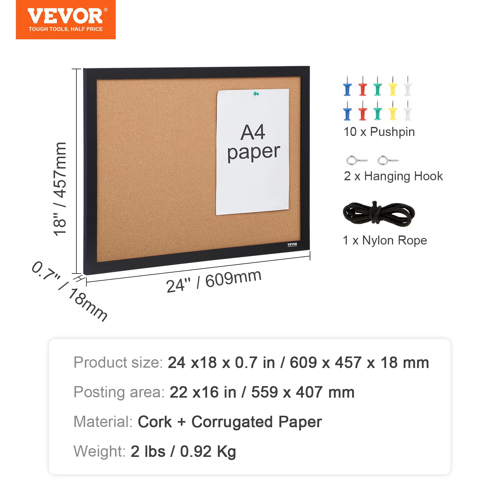 Foto 8 pulgar | Tablero De Corcho Vevor De Doble Cara De 60 X 45 Cm Con Marco Para Oficina Y Hogar - Venta Internacional.