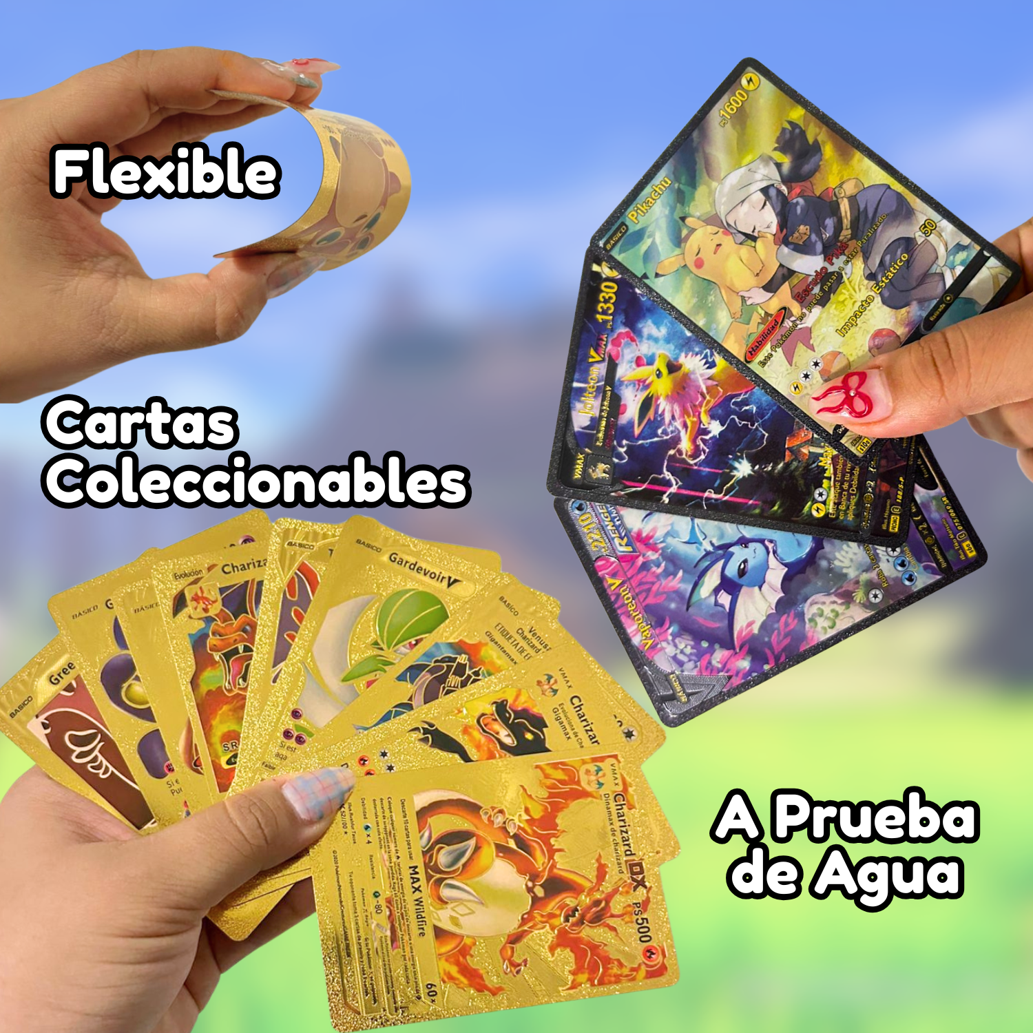 Foto 4 pulgar | 50 Cartas Doradas Coleccionable Holográficas Plásticas Anime (dorado)