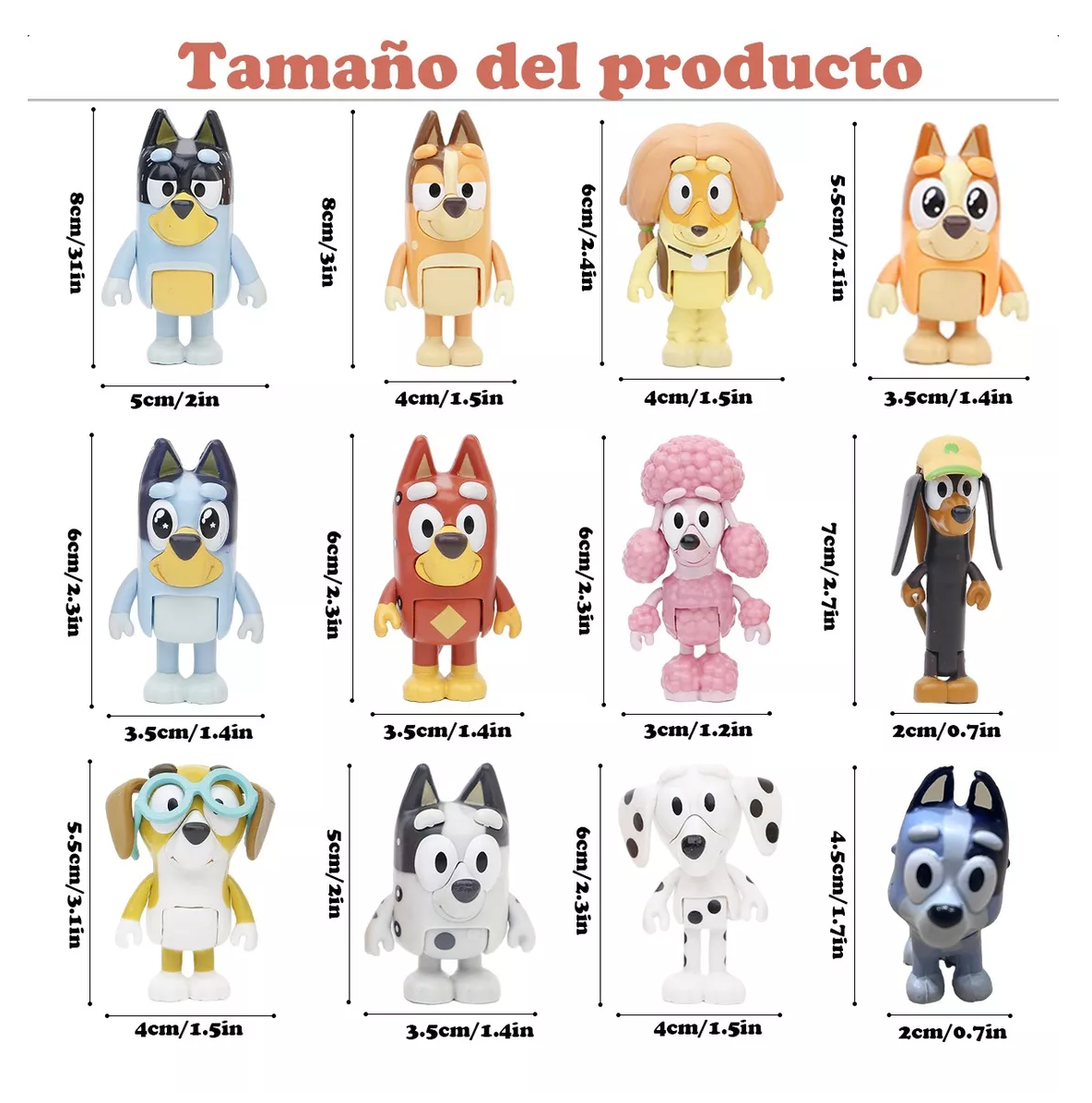 Foto 3 pulgar | Bluey Familia Y Amigos Figura Modelo Juguete Colores 12 Pcs