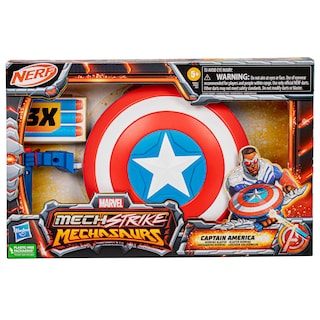 Foto 2 | Nerf Blaster Marvel Mech Strike Mecasaurs Capitán América - Venta Internacional.