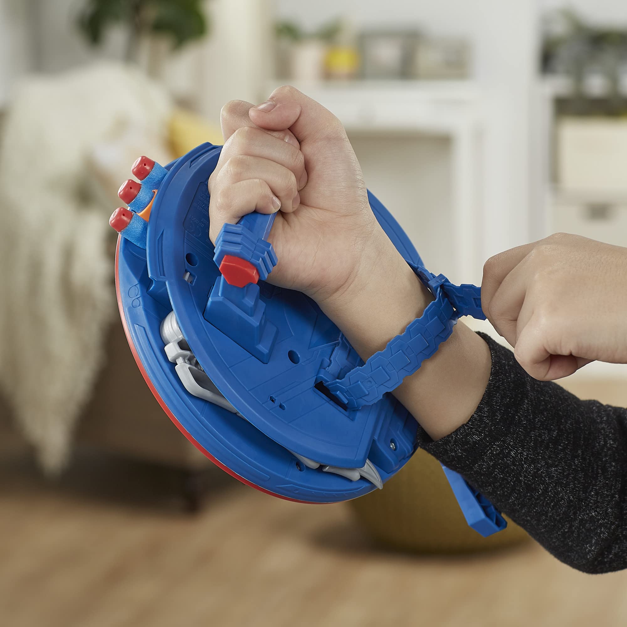 Foto 4 pulgar | Nerf Blaster Marvel Mech Strike Mecasaurs Capitán América - Venta Internacional.