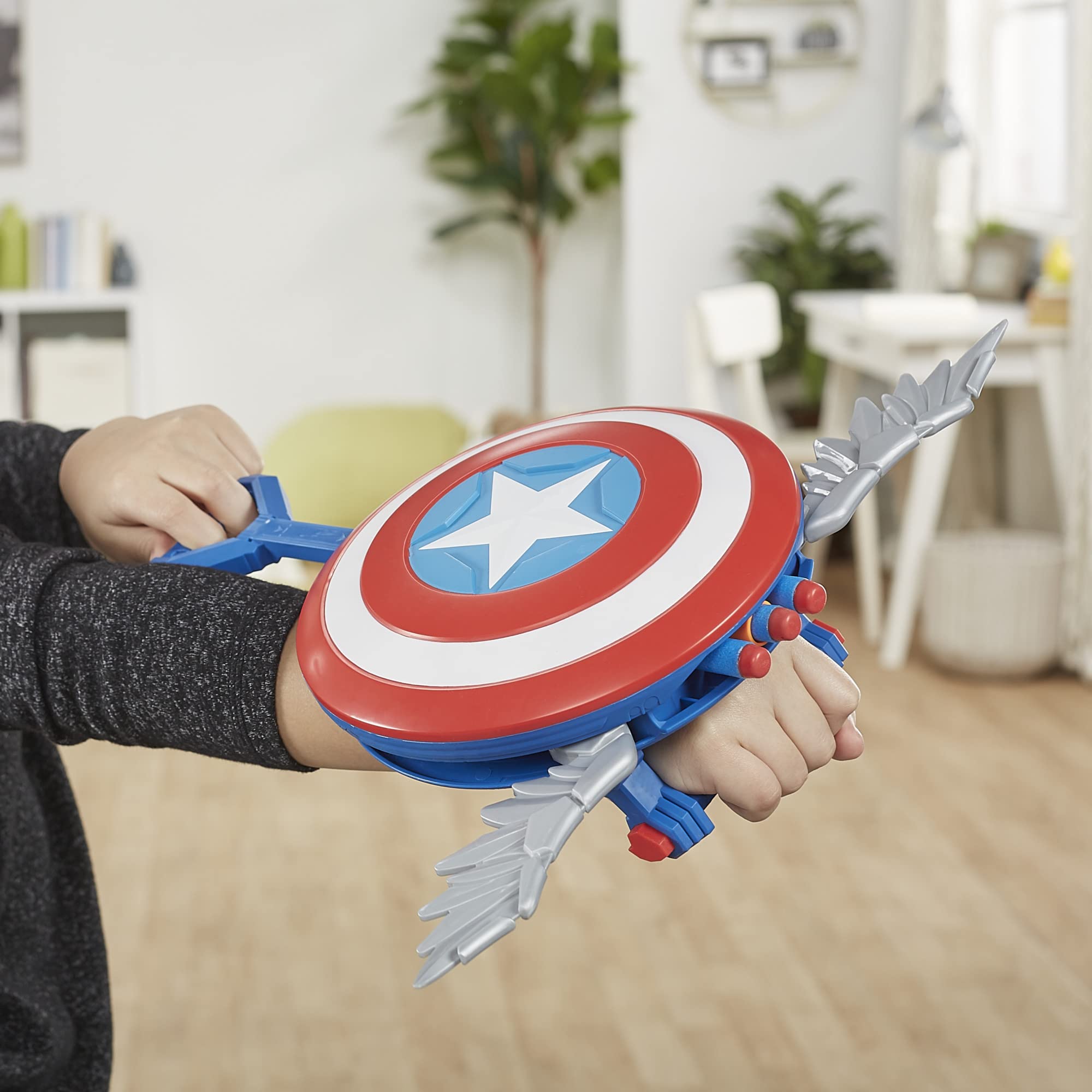 Foto 6 pulgar | Nerf Blaster Marvel Mech Strike Mecasaurs Capitán América - Venta Internacional.
