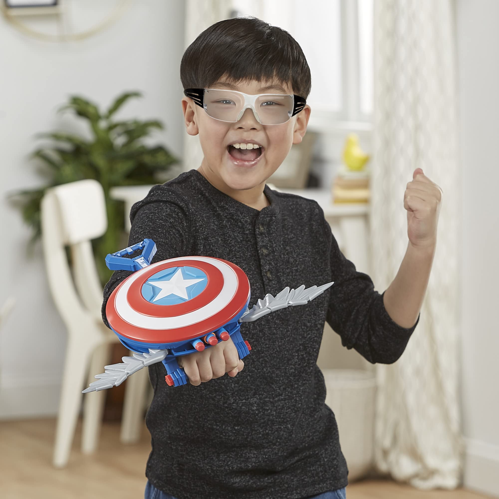 Foto 8 pulgar | Nerf Blaster Marvel Mech Strike Mecasaurs Capitán América - Venta Internacional.
