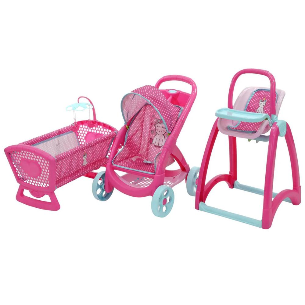 Foto 1 | Carriola Cuna Silla para Muñecas Prinsel Rosa