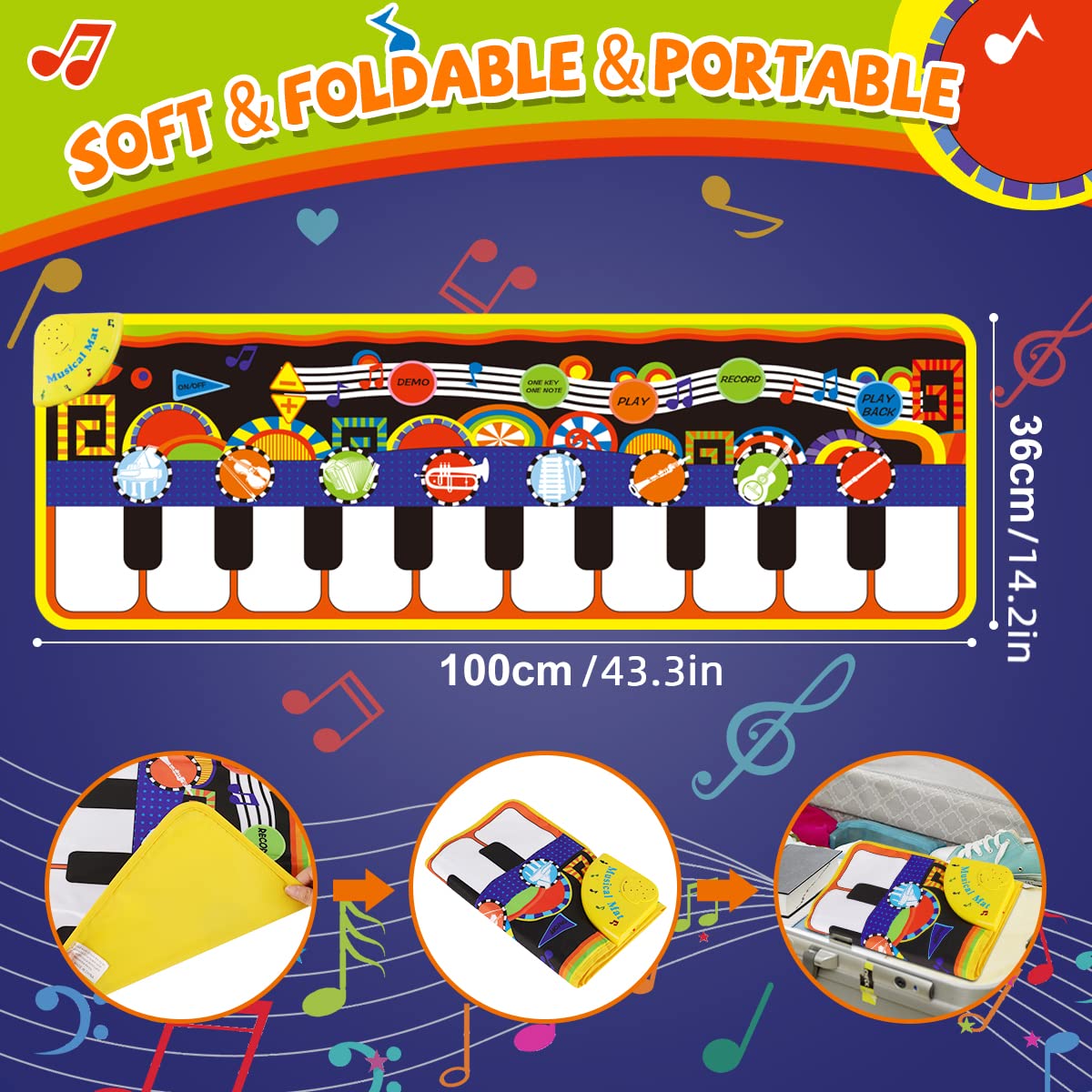 Foto 7 pulgar | Venta Internacional - Alfombrilla Para Piano Renfox Baby Con 25 Sonidos Musicales Para 1 A 3 Años