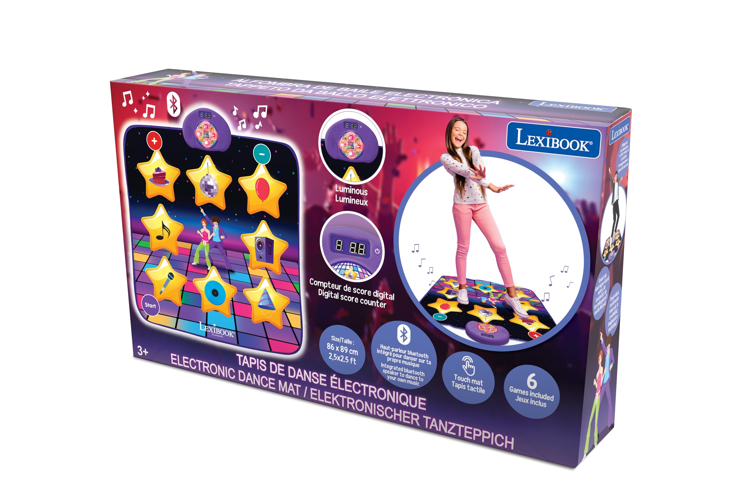 Foto 4 | Alfombrilla Electrónica Para Pista De Baile Lexibook Dm10 Con Altavoz, Color Morado Y Amarillo - Venta Internacional.