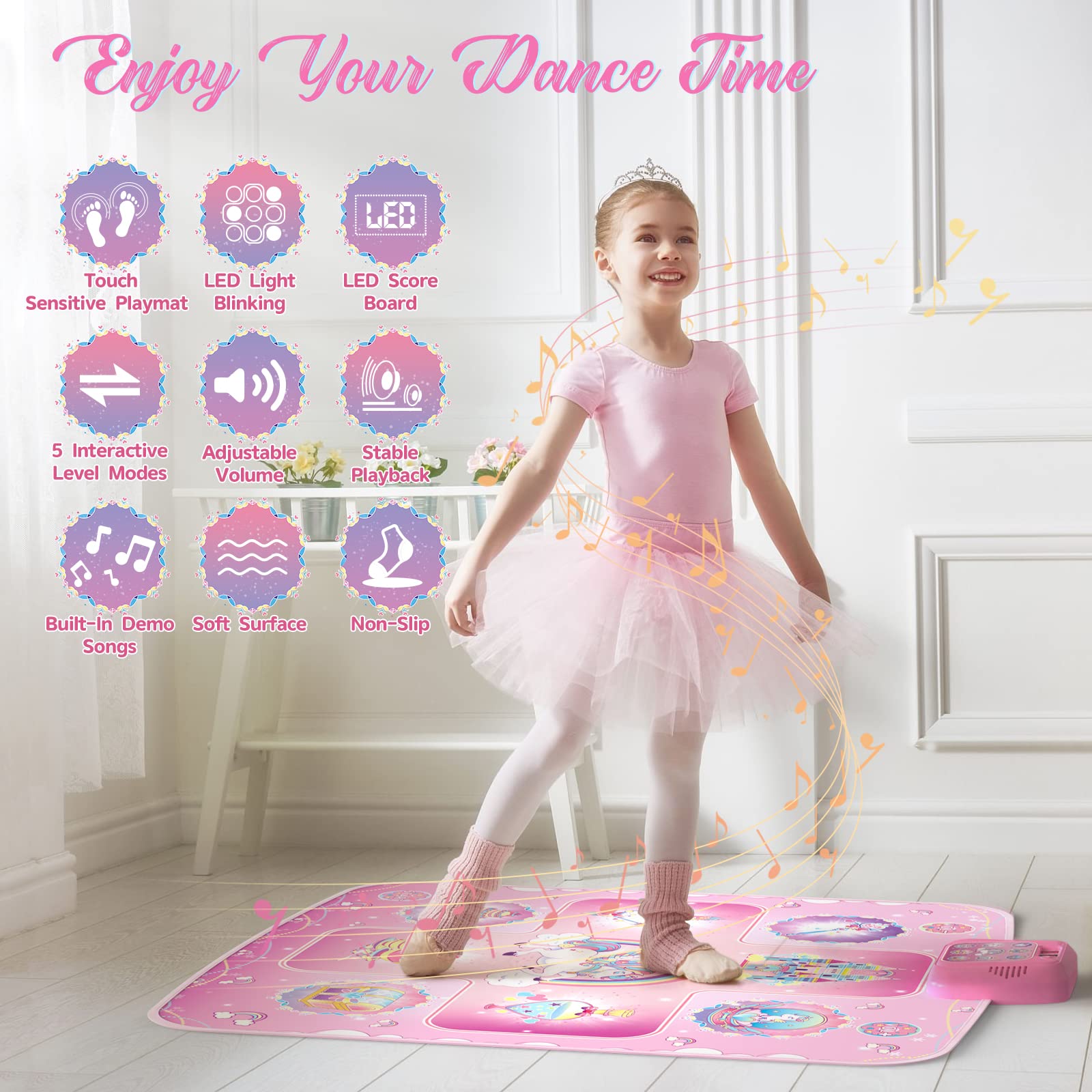 Foto 6 pulgar | Dance Mat Girlshome Unicorn Electronic Con 5 Modos De Juego Para Niños De 3 A 12 Años - Venta Internacional.