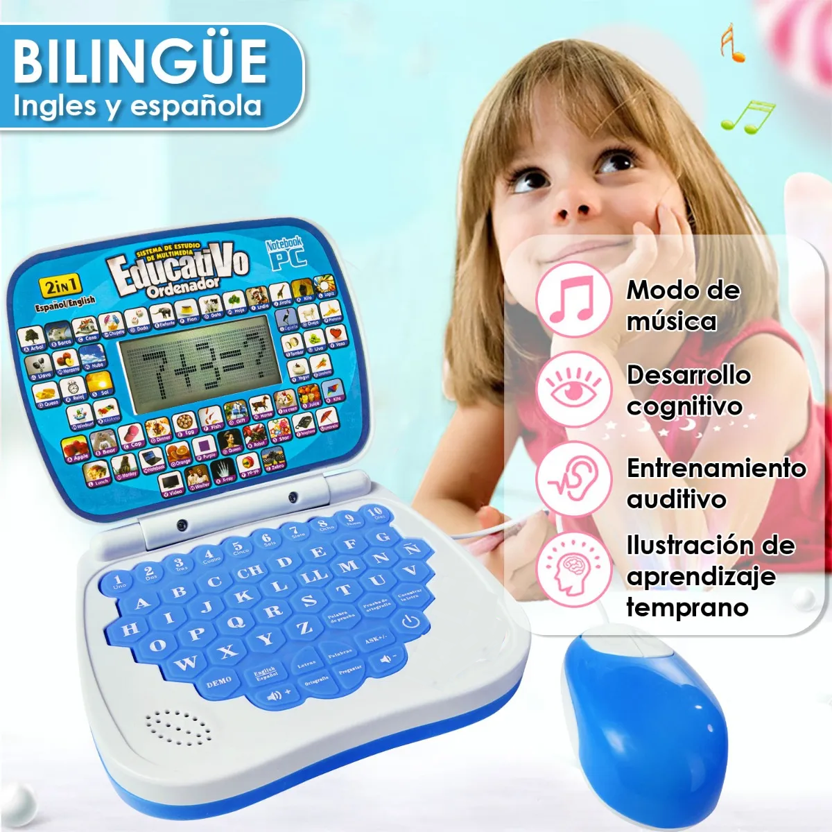 Foto 6 pulgar | Laptop De Juguete Belug Azul Blanco