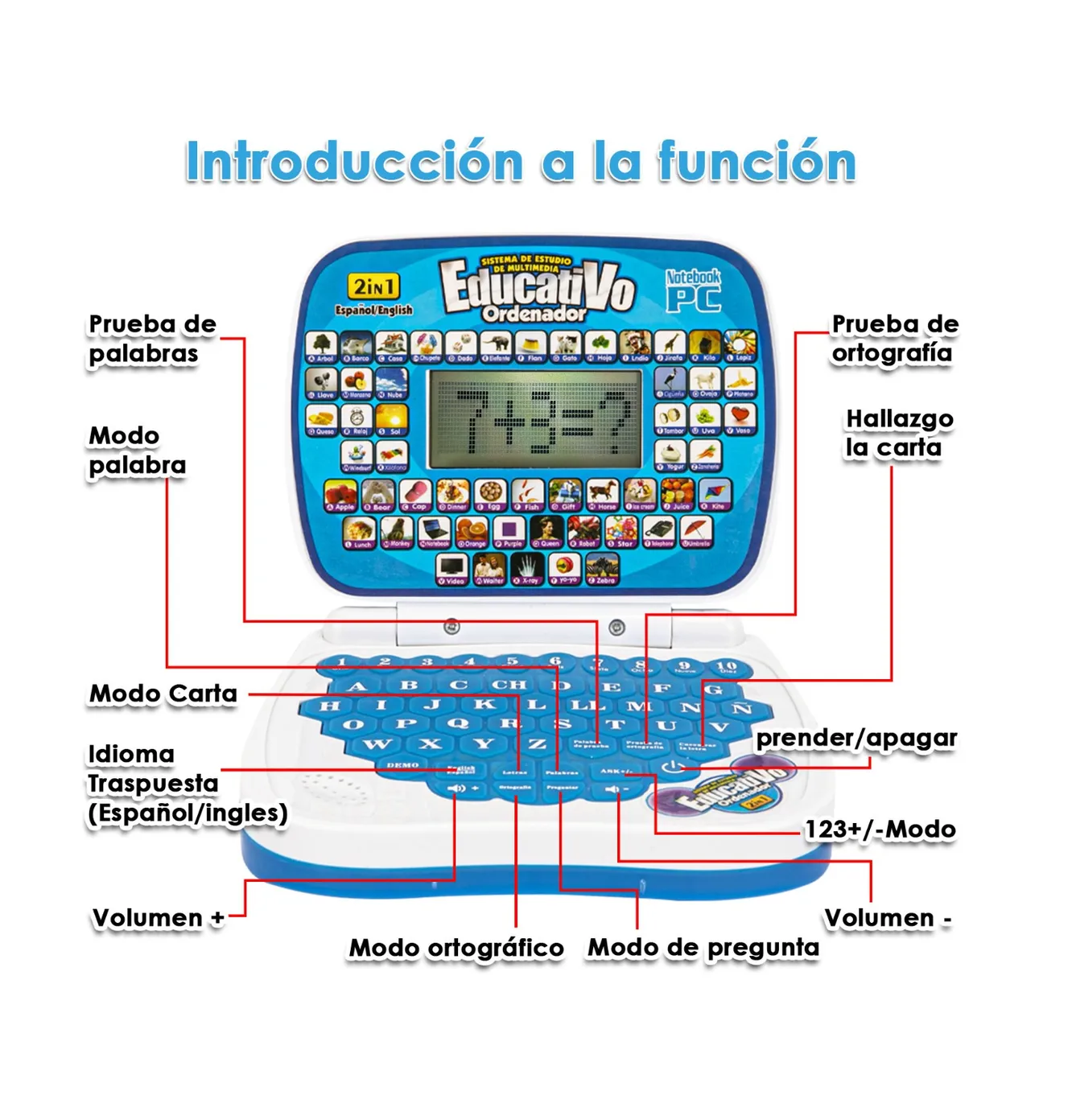Foto 3 pulgar | Computadora Laptop De Juguete Aprendizaje Bilingüe Para Niño Azul
