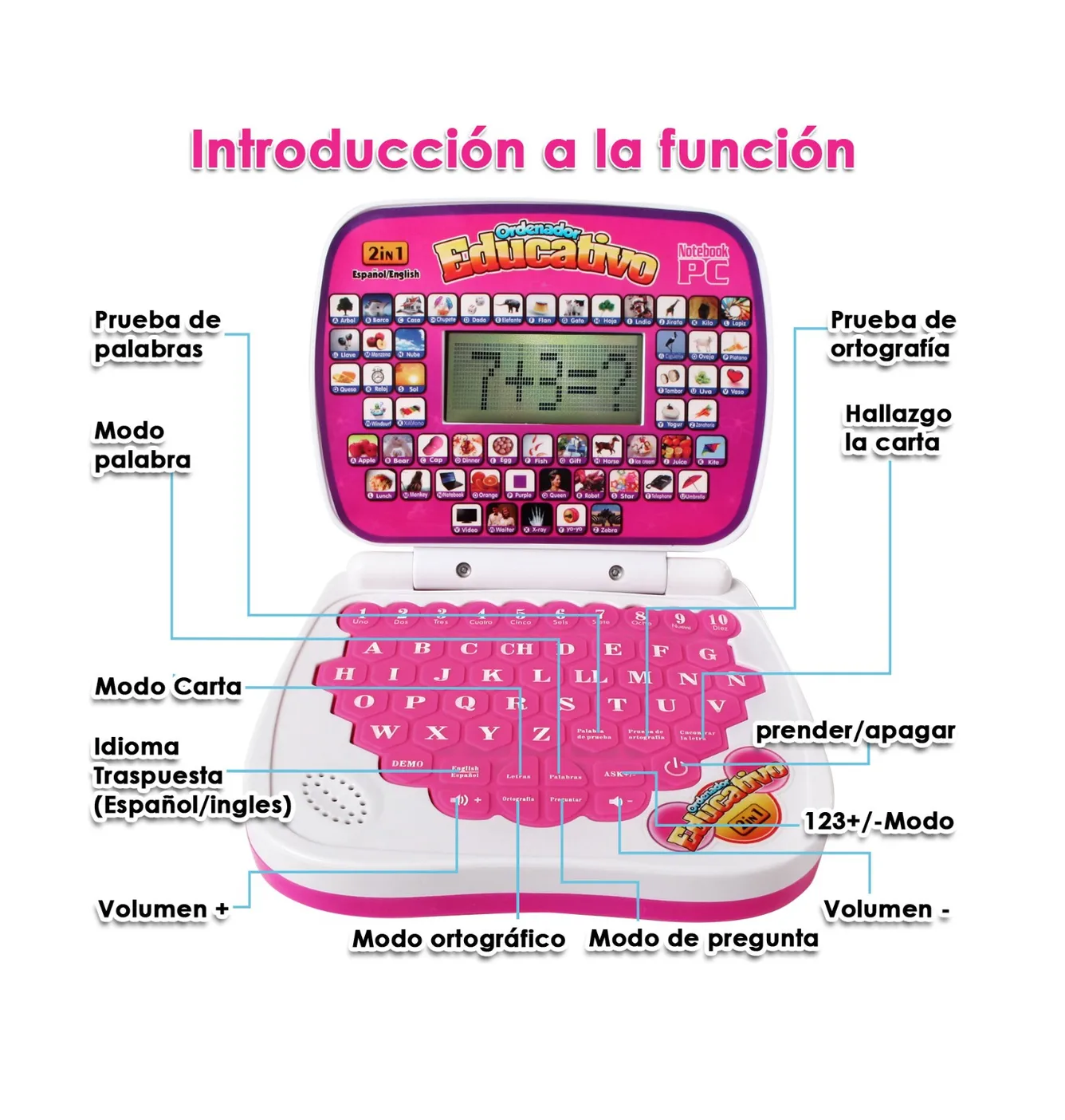 Foto 5 pulgar | Computadora Laptop De Juguete Aprendizaje Bilingüe Para Niño Rosa