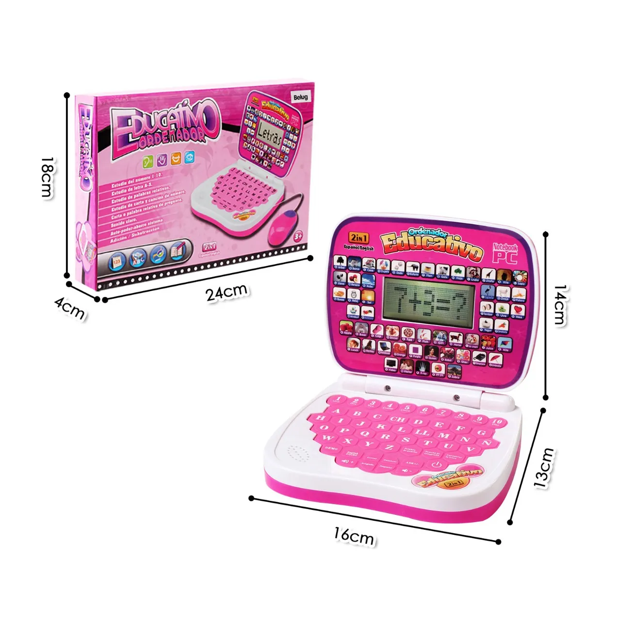 Foto 6 pulgar | Computadora Laptop De Juguete Aprendizaje Bilingüe Para Niño Rosa
