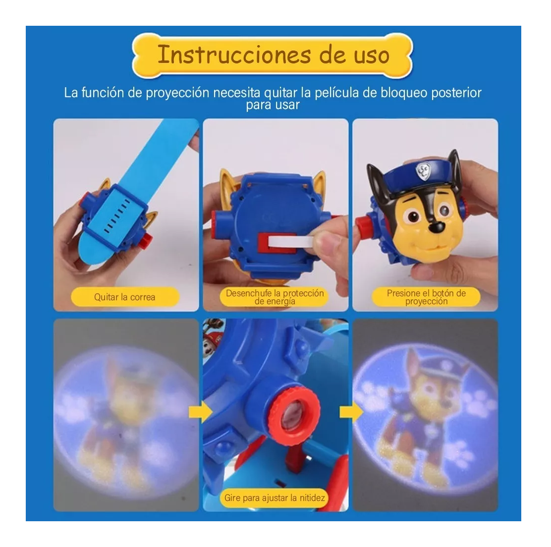 Foto 4 pulgar | Reloj Proyector BELUG color Azul 24 Imágenes Paw Patrol Chase más Pegatina para Niños