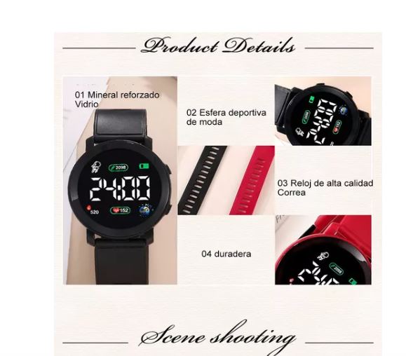 Foto 3 pulgar | Relojes Led Wünd Digital Touch Negro y Rojo 2 Piezas para Niños