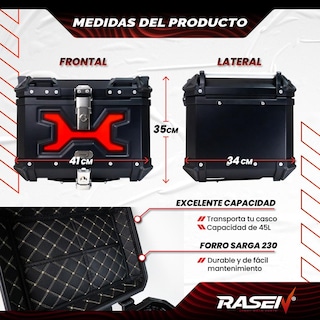 Foto 3 | Maletero Top Case Para Moto Rasen Luz Led Respaldo Parrilla