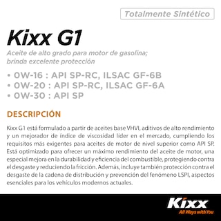 Foto 2 | Aceite De Motor Sintético Kixx G1 Sp 5w-50, 1l