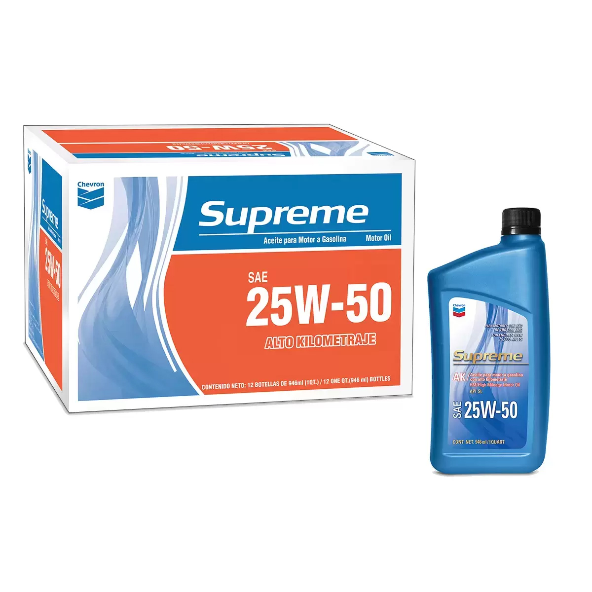 Foto 3 pulgar | Aceite Para Motor A Gasolina Chevron Alto Kilometraje 25w-50 12pz