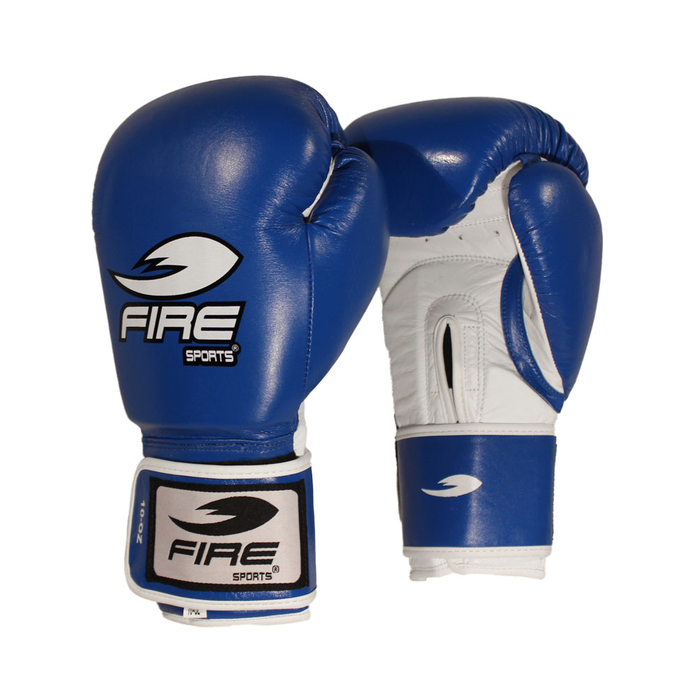 Guantes de Piel Oficial Fire Sports para Competencias Olímpicas 10oz color Azul