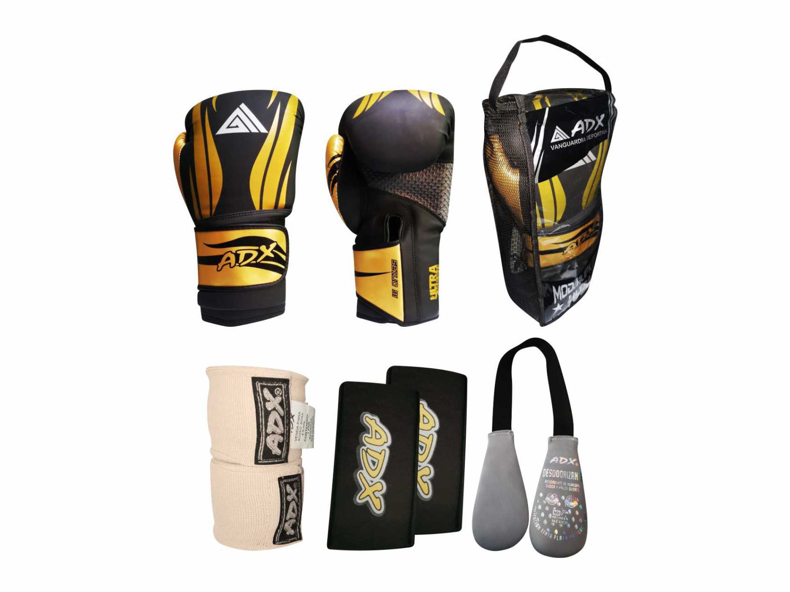Foto 1 | Kit 2 Guantes de Entrenamiento para Box Adx Alipk más Complementos color Dorado 10 Oz
