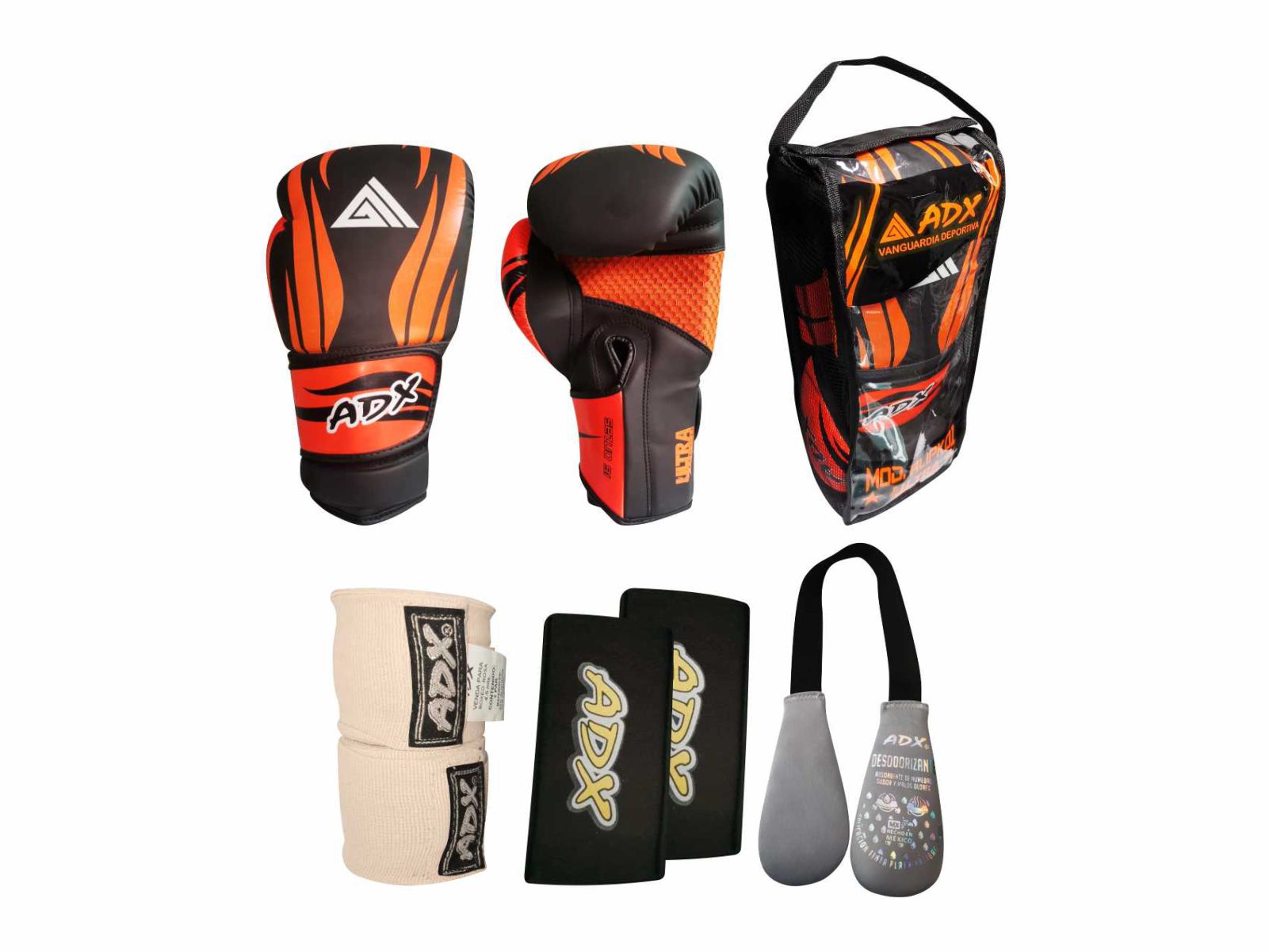 Kit 2 Guantes de Entrenamiento para Box Mod Alipk + Complementos Anaranjado 10 Oz