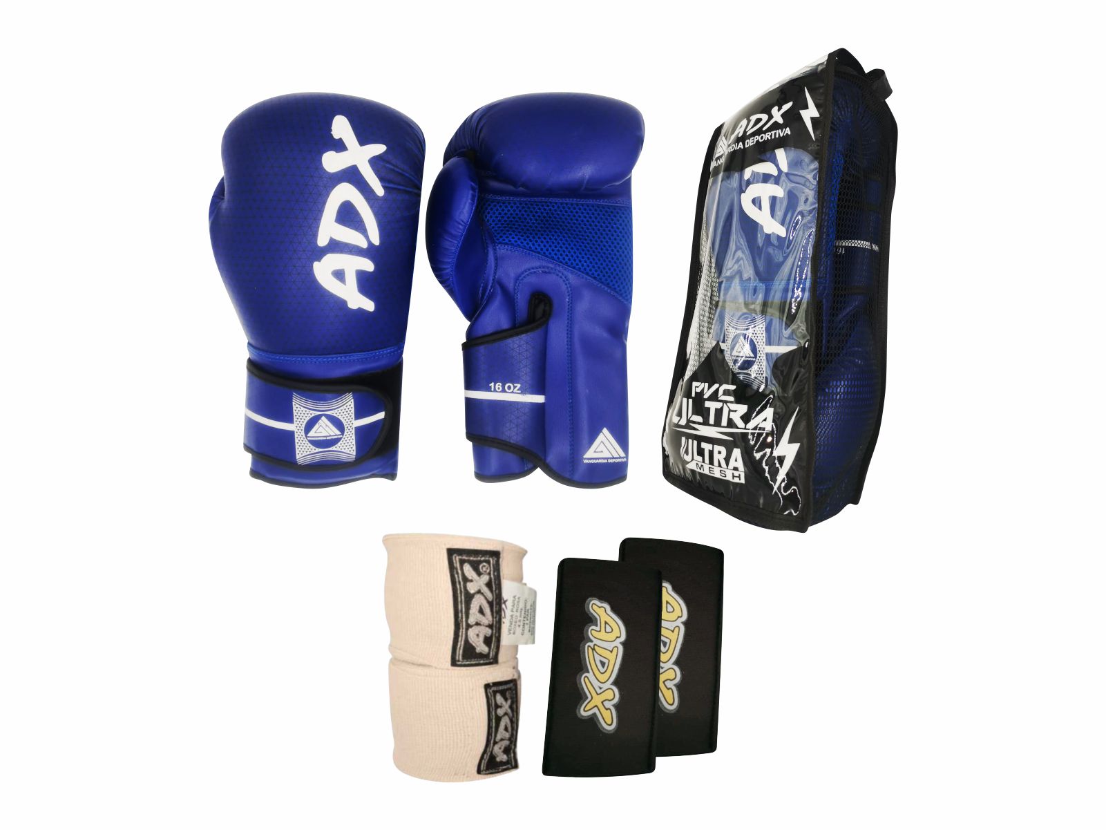 Kit De Guantes Para Box Pvc Mod Ultra Ali Azul 8 Onzas