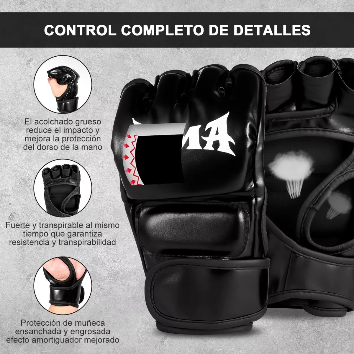 Foto 3 pulgar | Guantes de Cuero Eo Safe Imports Esi-5591 de Boxeo para Kickboxing Negro