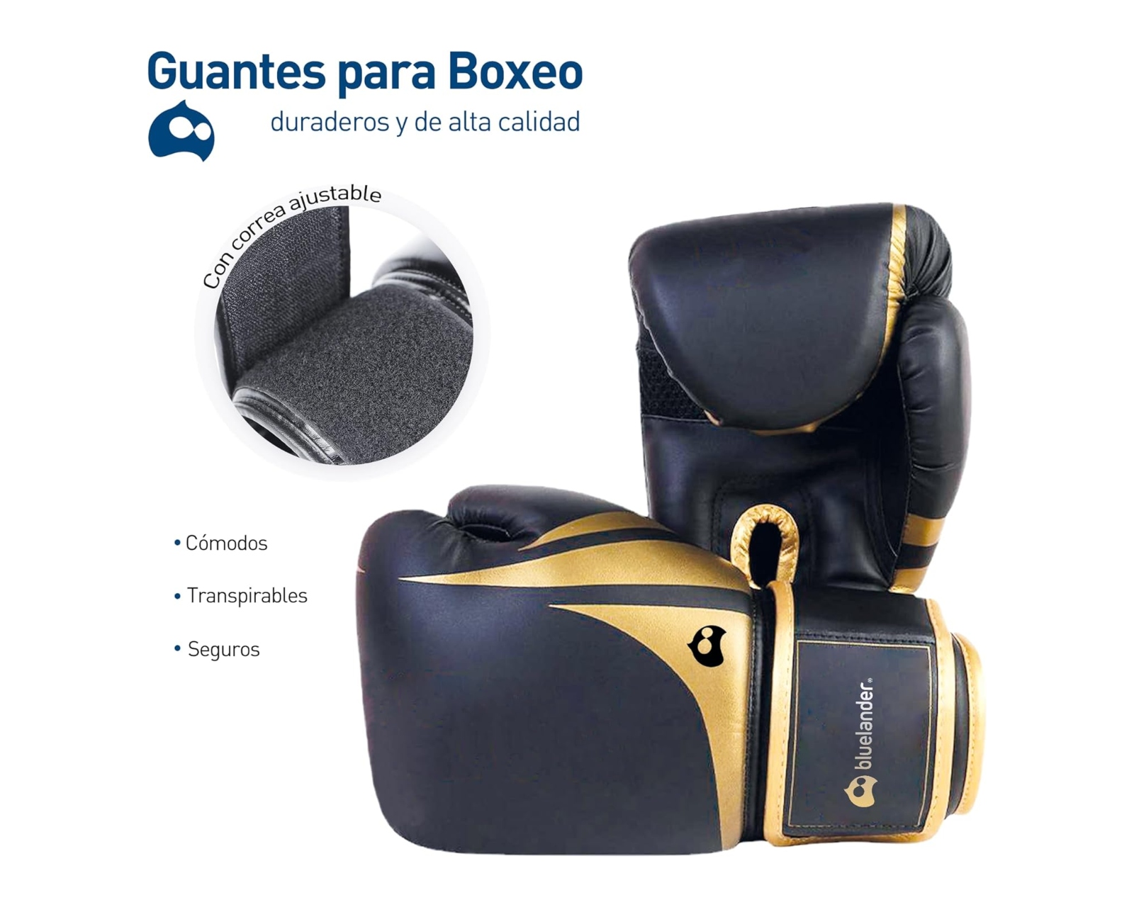 Foto 3 pulgar | Guantes de Boxeo Bluelander de 8 OZ color Negro Protector Bucal Incluido Correa de Velcro Unisex