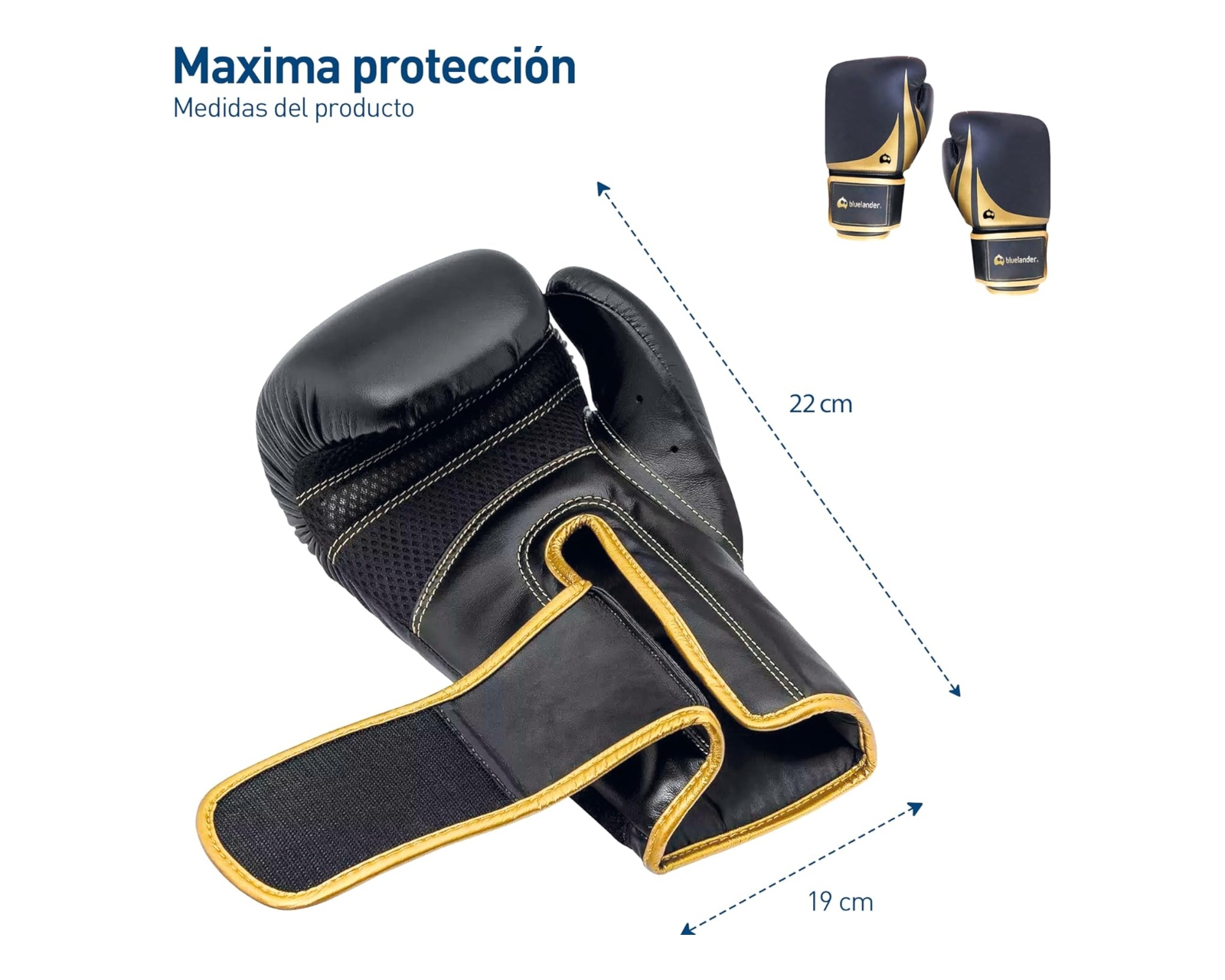 Foto 6 pulgar | Guantes de Boxeo Bluelander de 8 OZ color Negro Protector Bucal Incluido Correa de Velcro Unisex