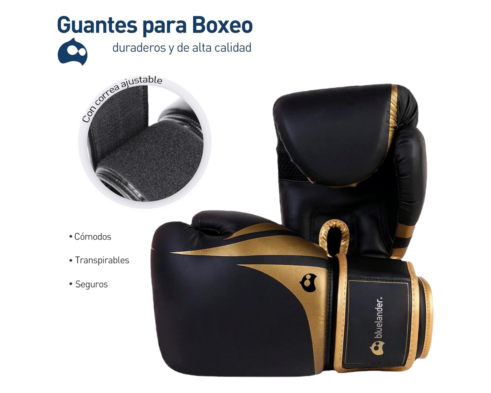 Foto 2 | Guantes de Boxeo Bluelander de 14 OZ color Negro Protector Bucal Incluido Correa de Velcro Unisex