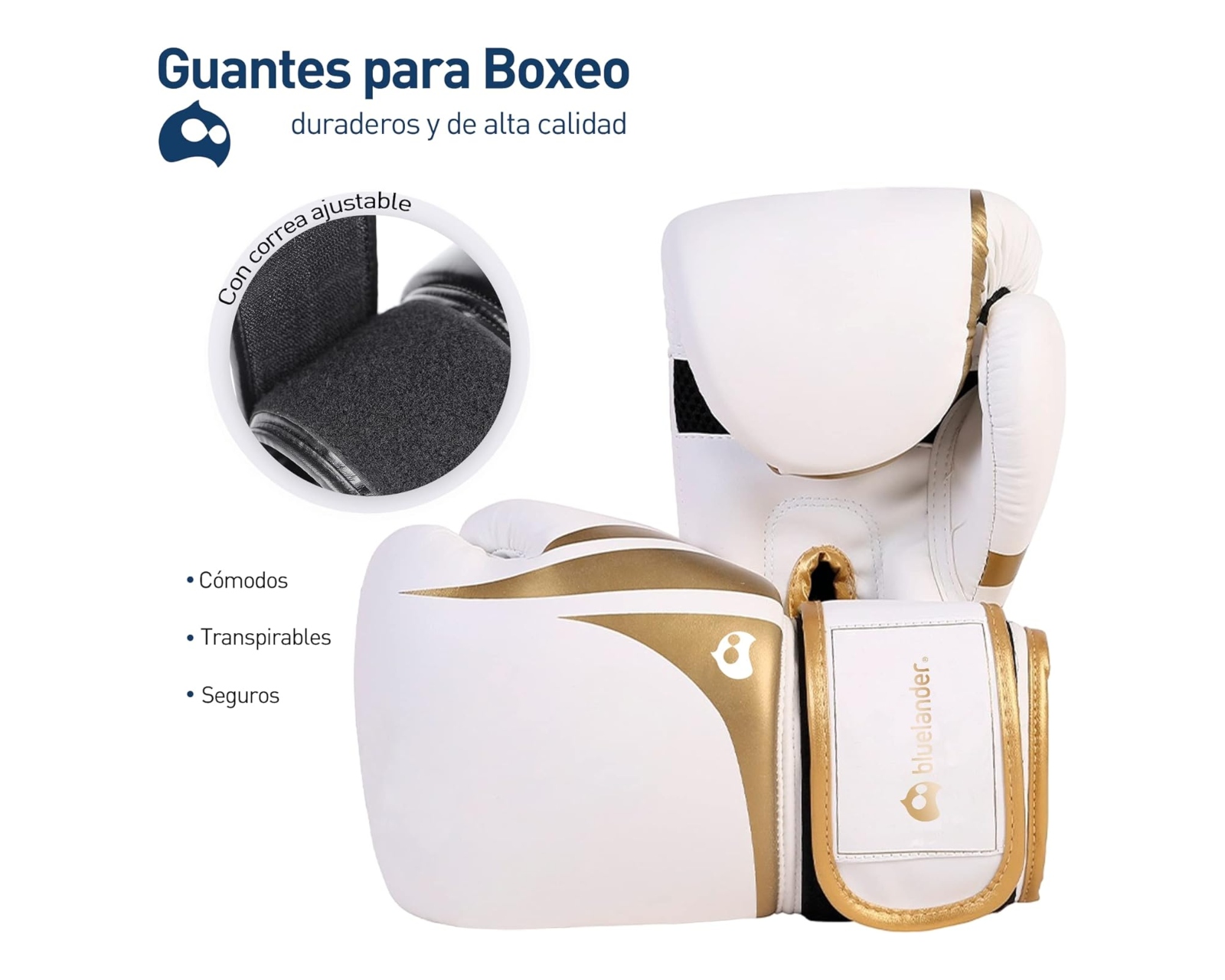 Foto 3 pulgar | Guantes de Boxeo 10 OZ Bluelander color Blanco Protector Bucal Incluido Absorción de Impactos Correa de Velcro Unisex