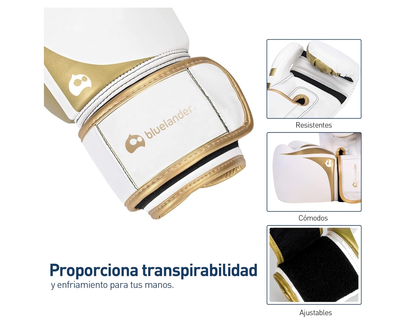 Foto 4 pulgar | Guantes de Boxeo 10 OZ Bluelander color Blanco Protector Bucal Incluido Absorción de Impactos Correa de Velcro Unisex