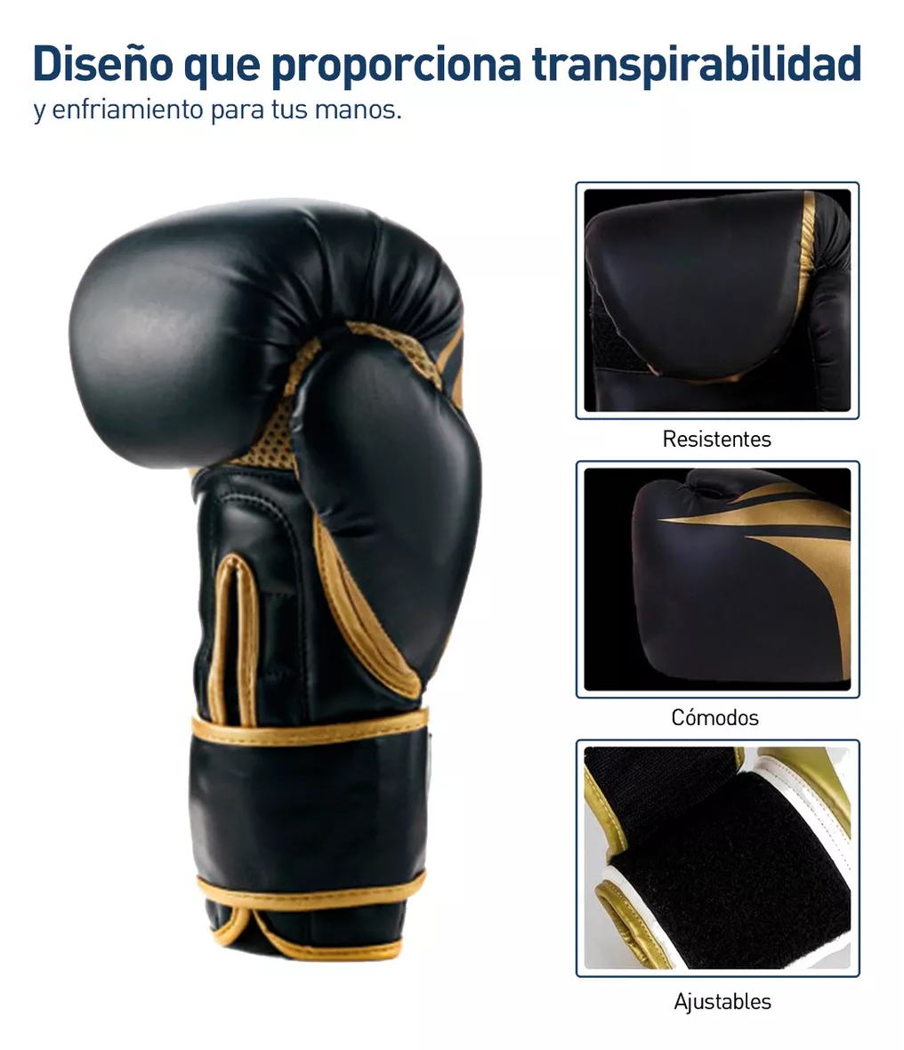 Foto 6 pulgar | Guantes De Box Entrenamiento Kickboxing Adulto Velcro 8-12oz Negro/dorado