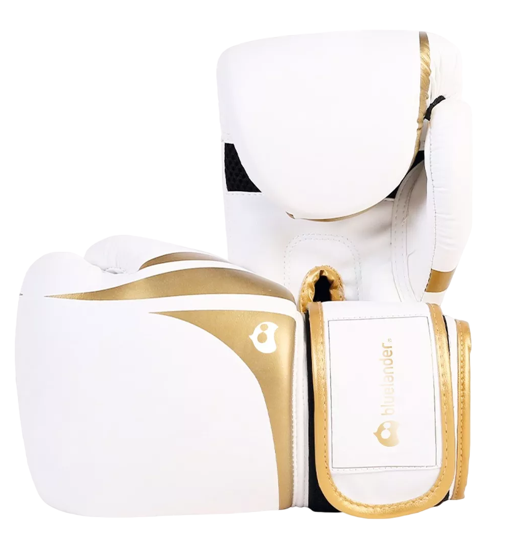 Guantes De Box Entrenamiento Kickboxing Adulto Velcro 8-12oz Blanco/dorado