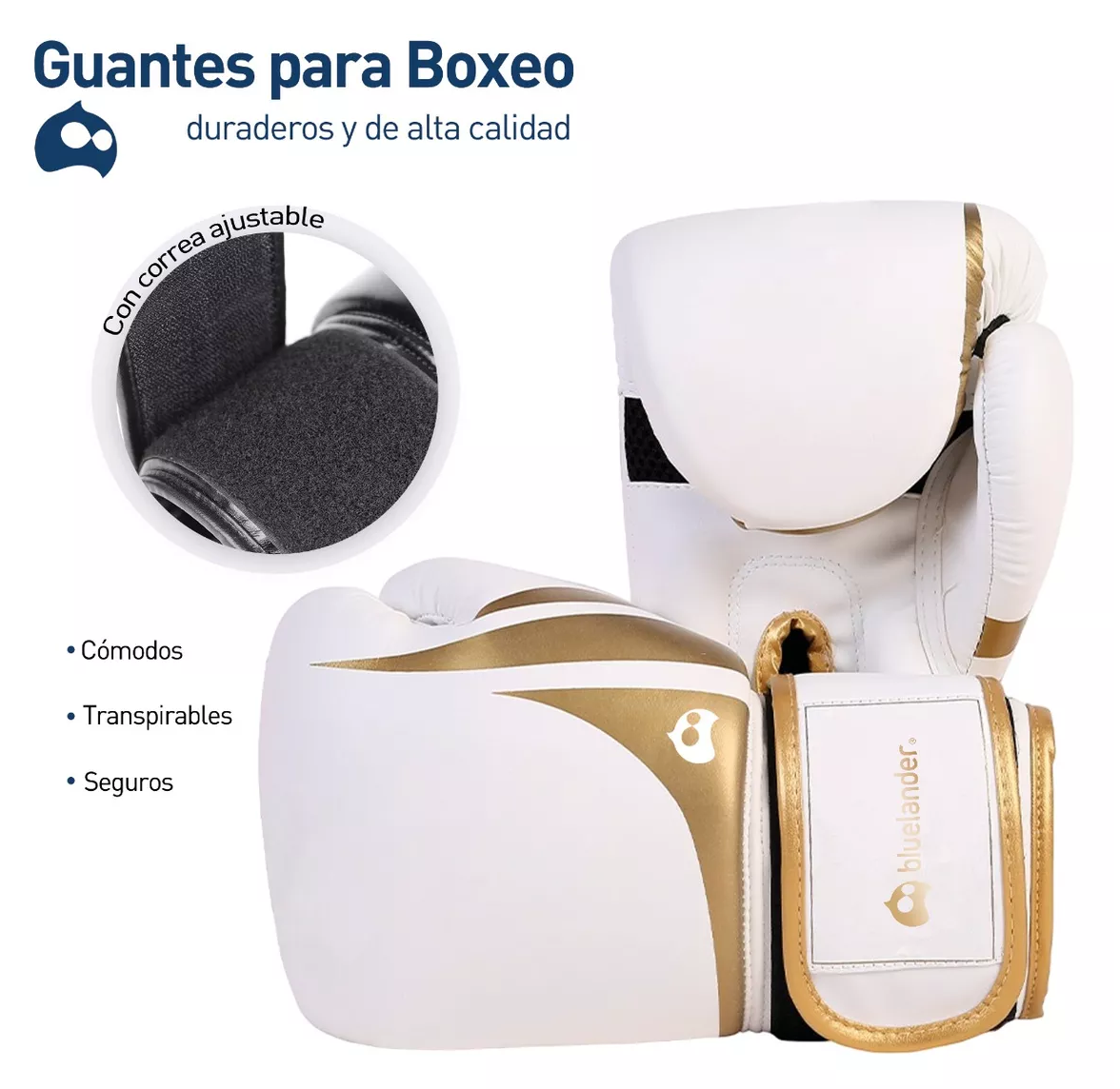 Foto 3 pulgar | Guantes De Box Entrenamiento Kickboxing Adulto Velcro 8-12oz Blanco/dorado