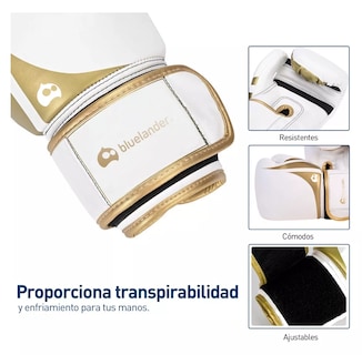 Foto 3 | Guantes De Box Entrenamiento Kickboxing Adulto Velcro 8-12oz Blanco/dorado