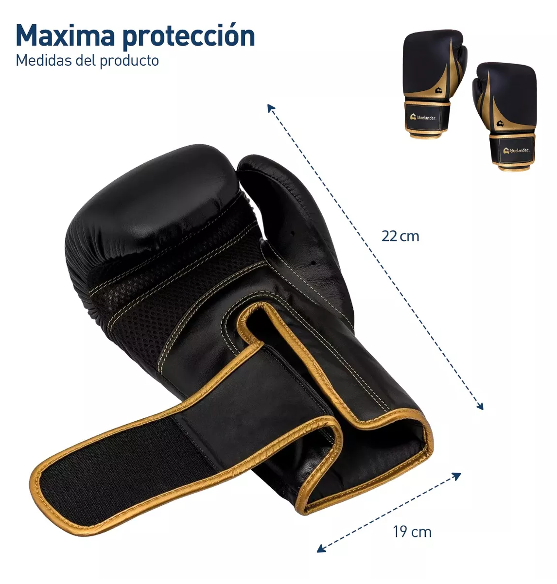 Foto 5 pulgar | Guantes De Box Entrenamiento Kickboxing Adulto Velcro 8-12oz Negro/dorado